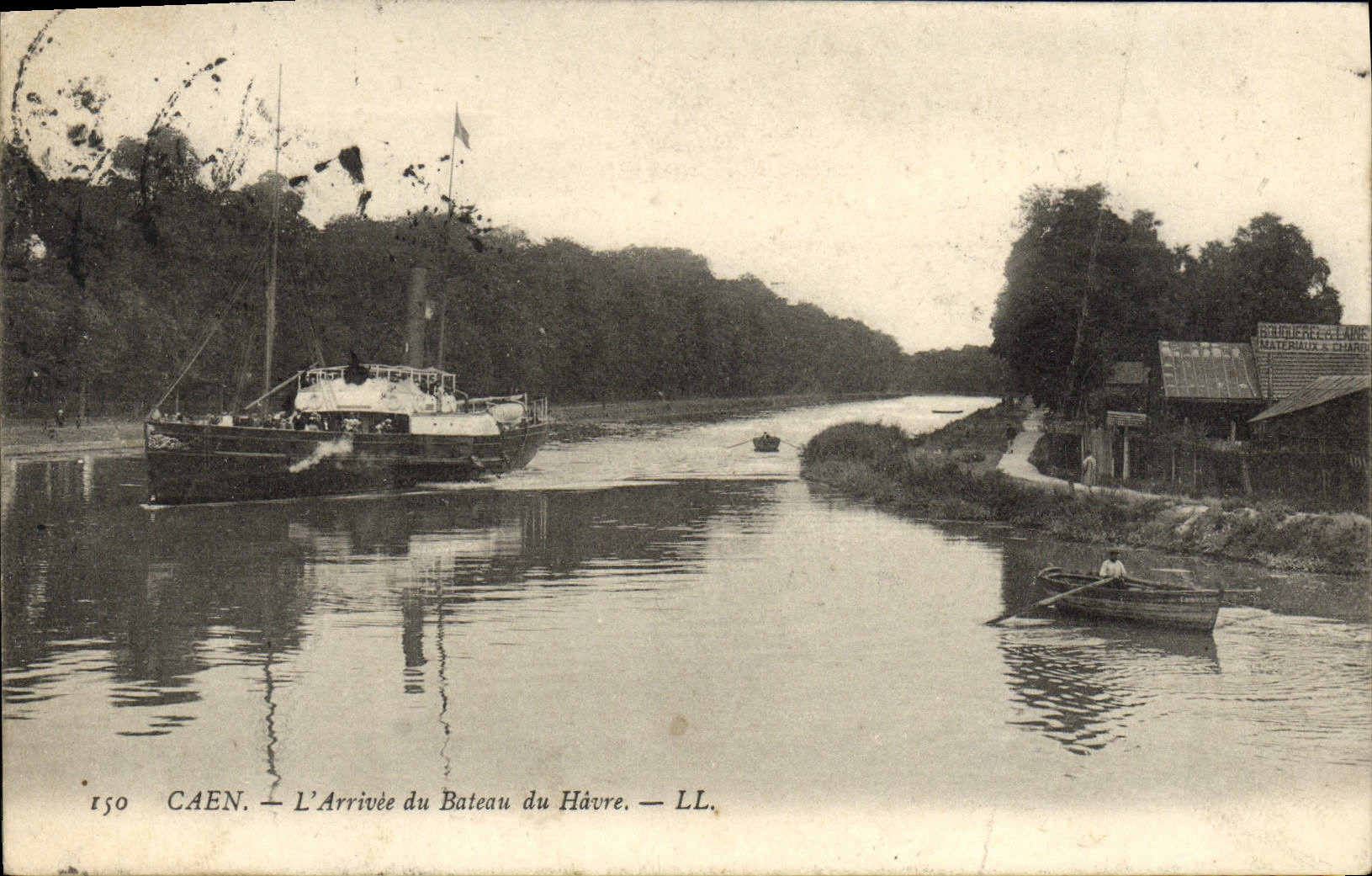 POSTAL Caen de la VENDIMIA la llegada del barco de Le Havre