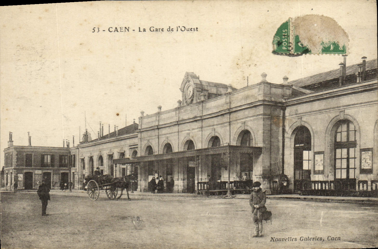 VINTAGE POSTCARD Caen Train station of the West