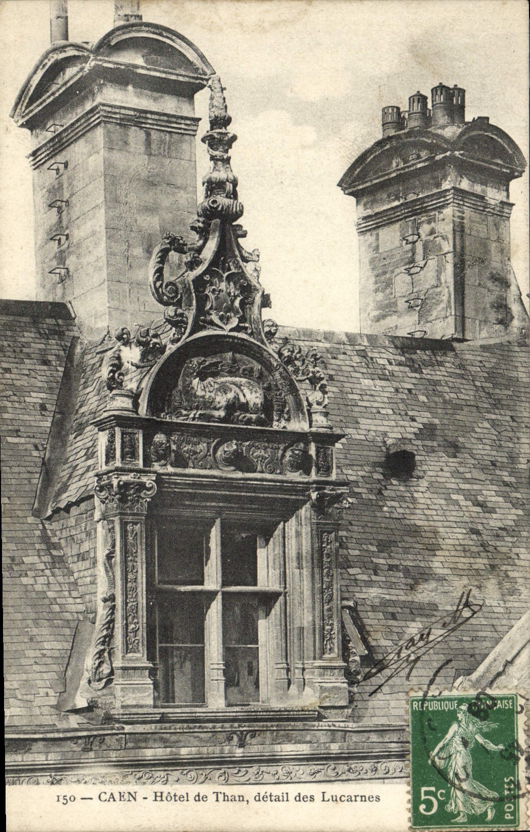 CPA Caen Hotel de Than detail des Lucarnes 