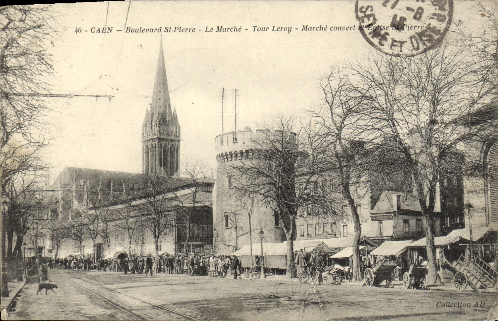 CPA Caen Boulevard Saint Pierre Le Marchel Tour Leroy Marche couvert