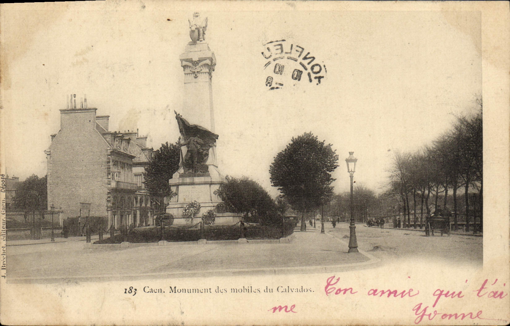 Monumento de Caen de la POSTAL de la VENDIMIA de los móviles del Apple-brandy
