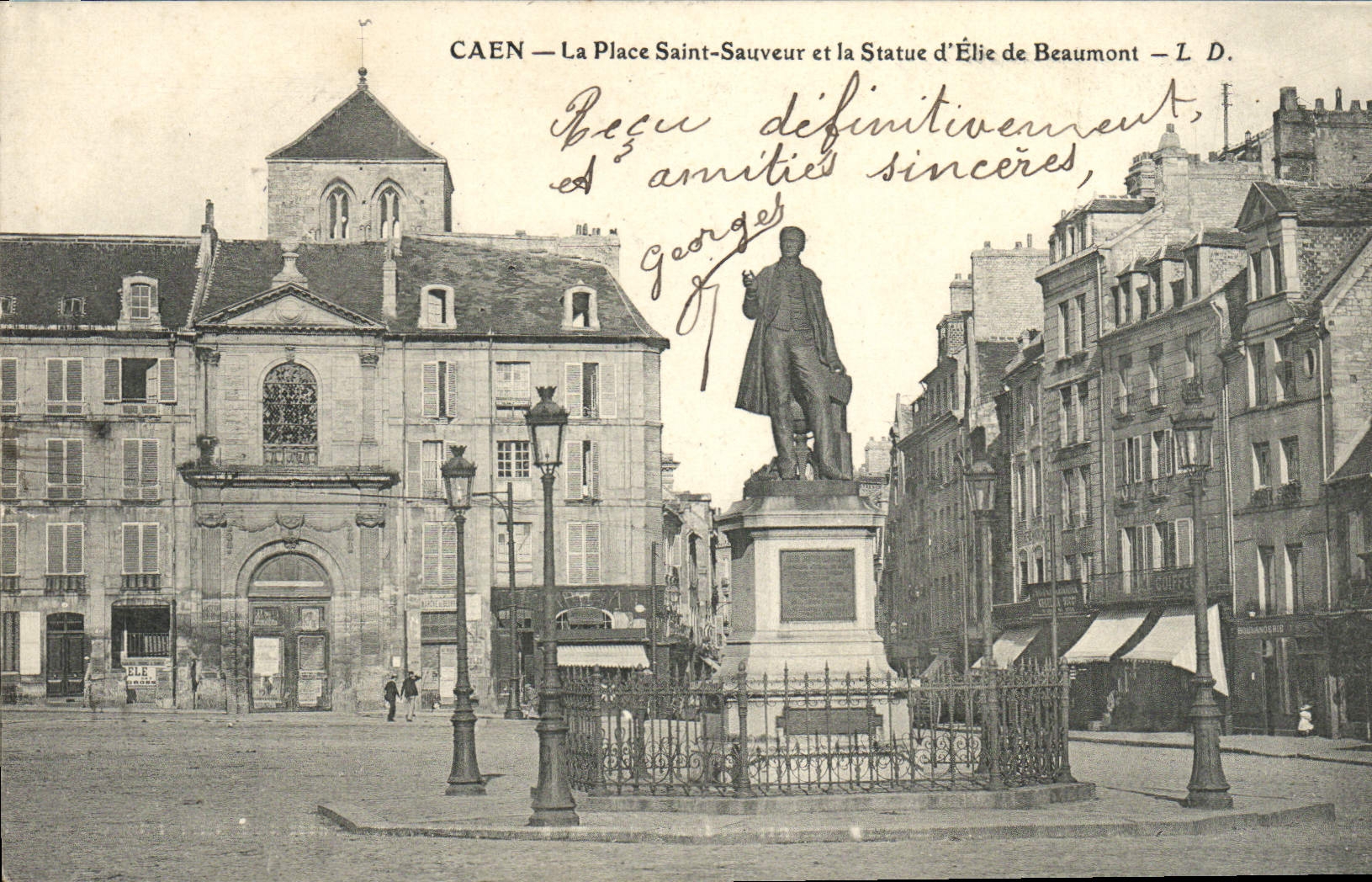 POSTAL Caen de la VENDIMIA el ahorrador santo del lugar y estatua de Elie de Beaumont