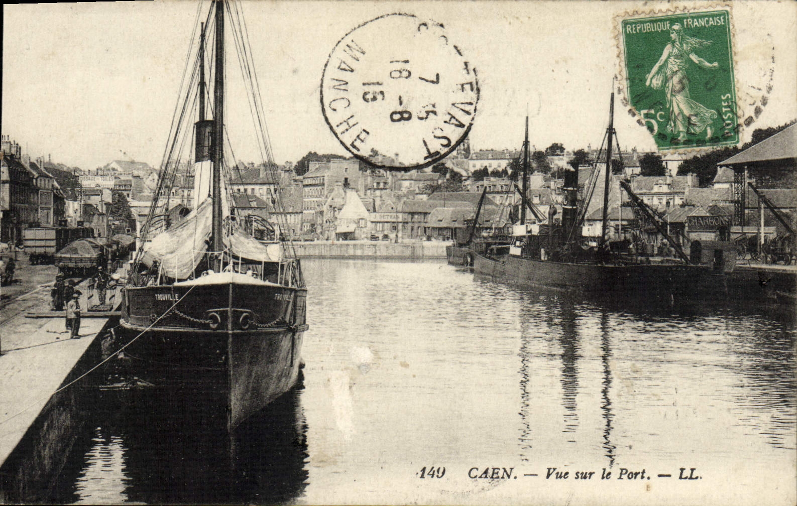 POSTAL Caen de la VENDIMIA vista en los barcos portuarios