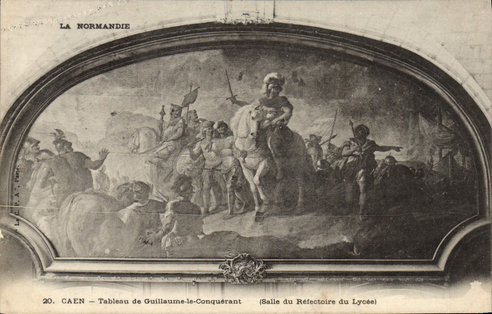 Tabla de Caen de la POSTAL de la VENDIMIA de Guillermo el cuarto del conquistador del refectorio de la universidad
