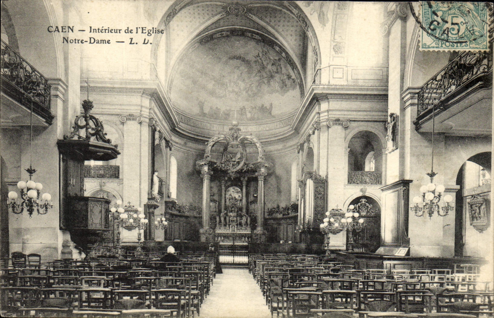 POSTAL Caen interior de la VENDIMIA de la iglesia de Notre Dame