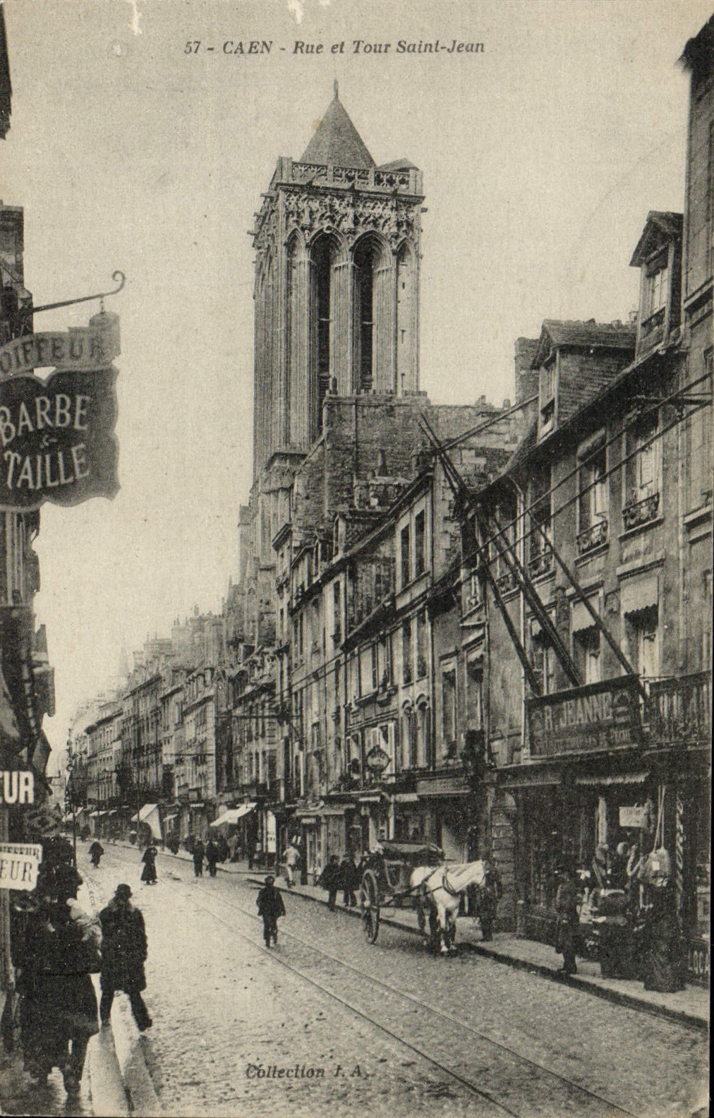 CPA Caen Rue et Tour Saint Jean Coiffeur Barbe taillee