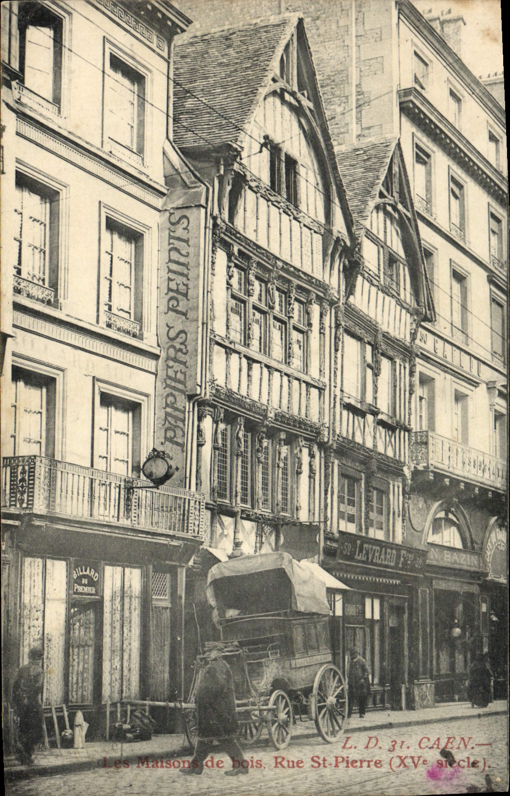 Casas de las mujeres mayores de Caen de la POSTAL de la VENDIMIA de la calle de madera Sainte Pedro Levrard