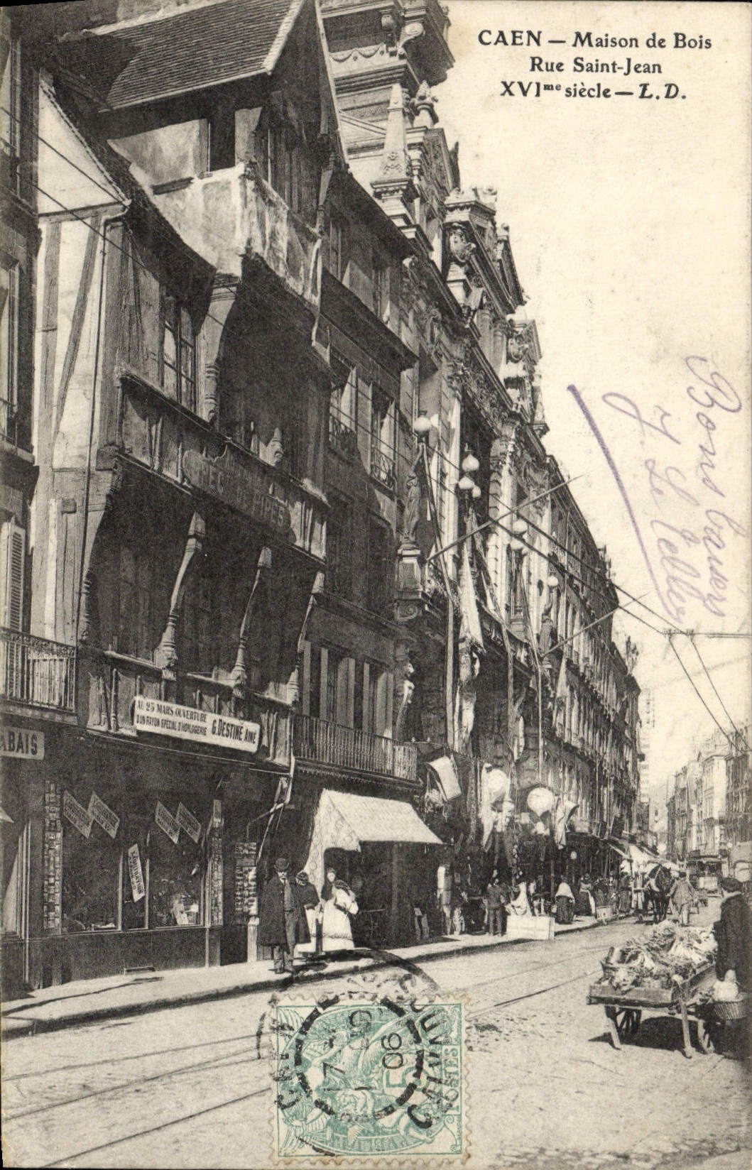 VINTAGE POSTCARD Caen Houses of Wood Street Jean Saint