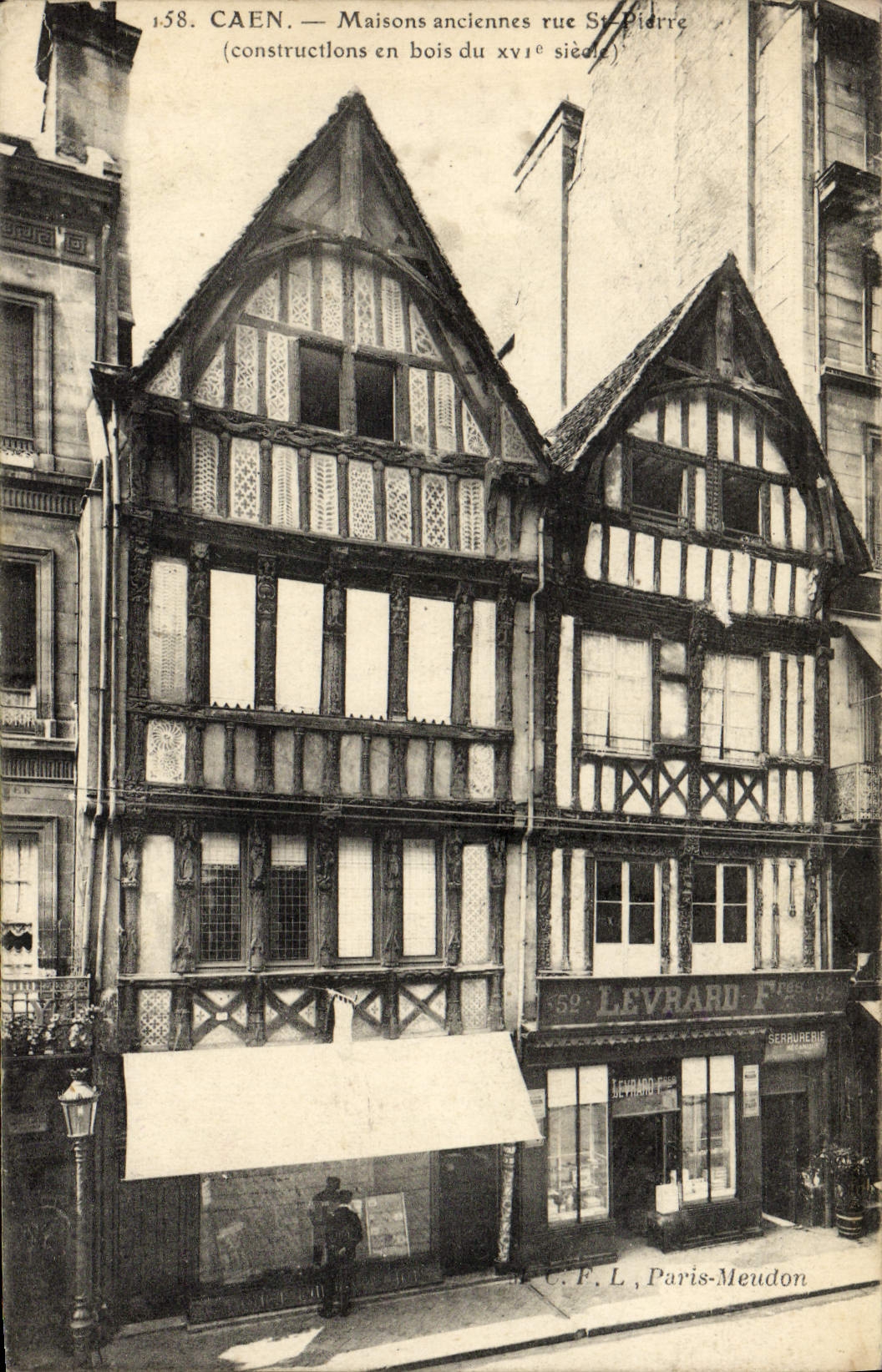 VINTAGE POSTCARD Caen old Houses street St Pierre Levrard