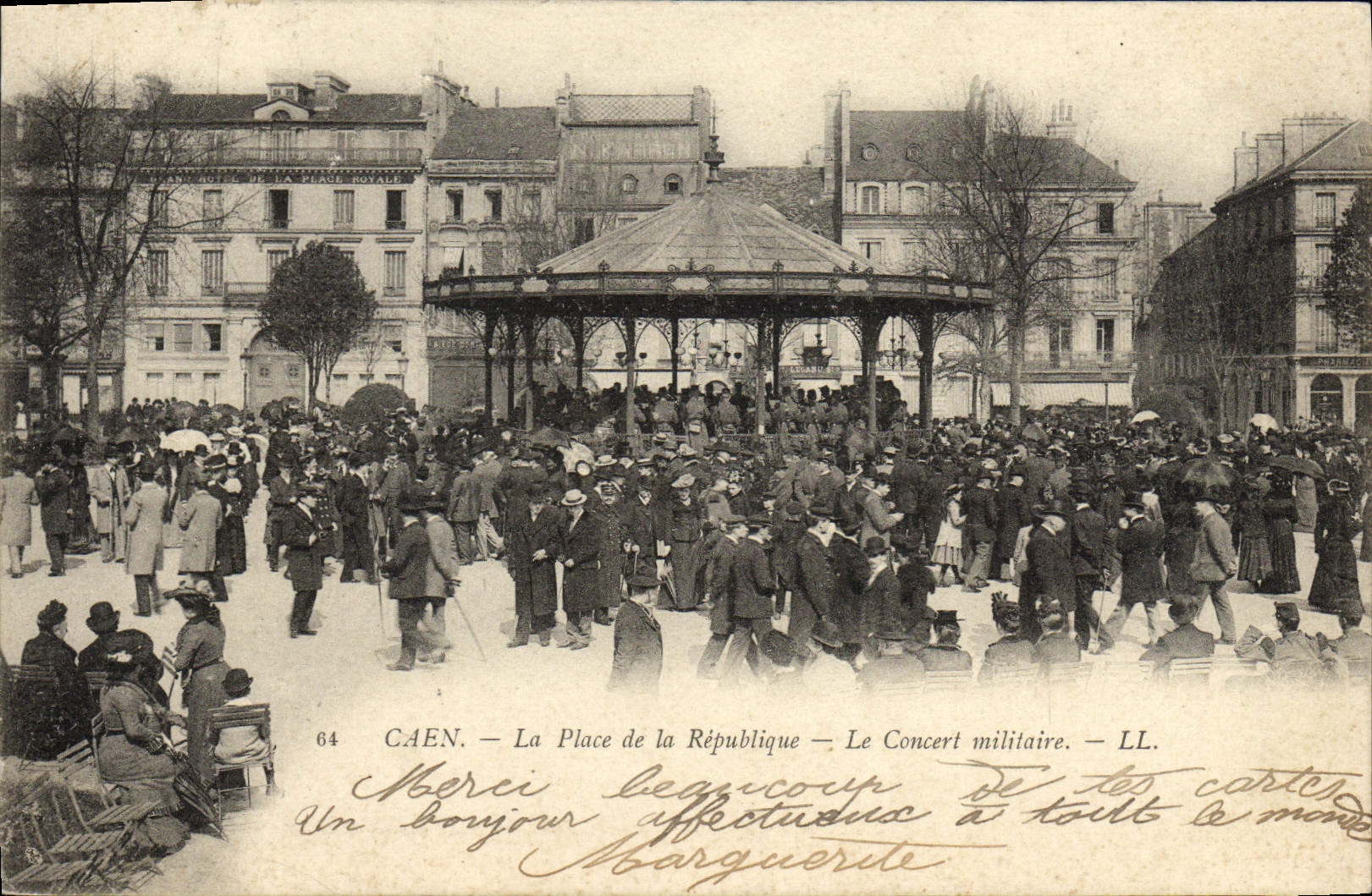 VINTAGE POSTCARD Caen the Place of the Republic the Military Concert Militaria
