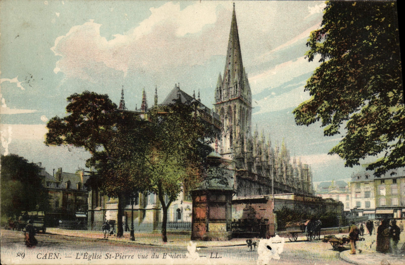 VINTAGE POSTCARD Caen the Church St Pierre seen of the boulevard