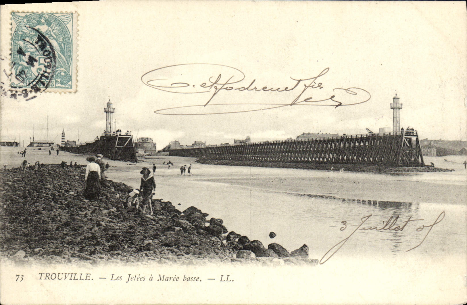 La POSTAL Trouville de la VENDIMIA los embarcaderos tiene marea baja