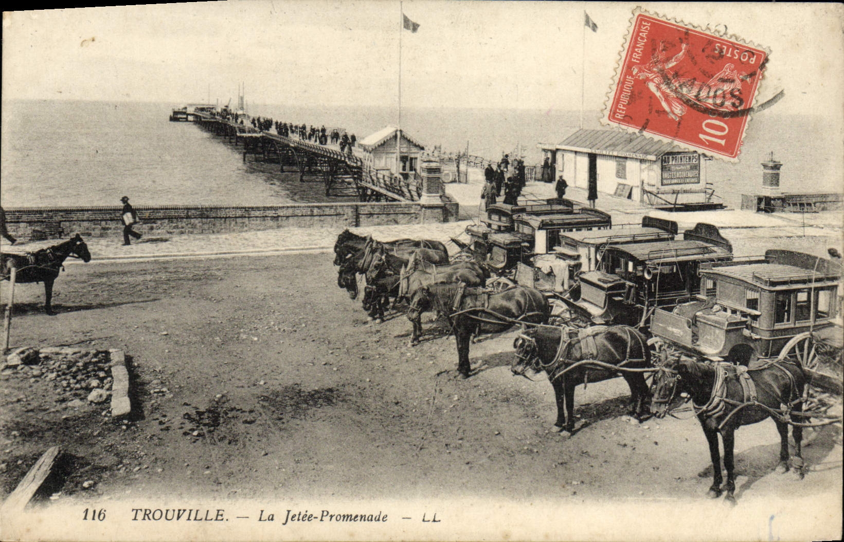 POSTAL Trouville de la VENDIMIA los caballos de los birlochos de la caminata del embarcadero