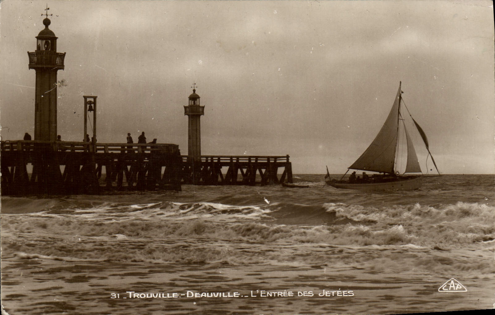 VINTAGE POSTCARD Trouville Deauville the Entry of the Piers Boat