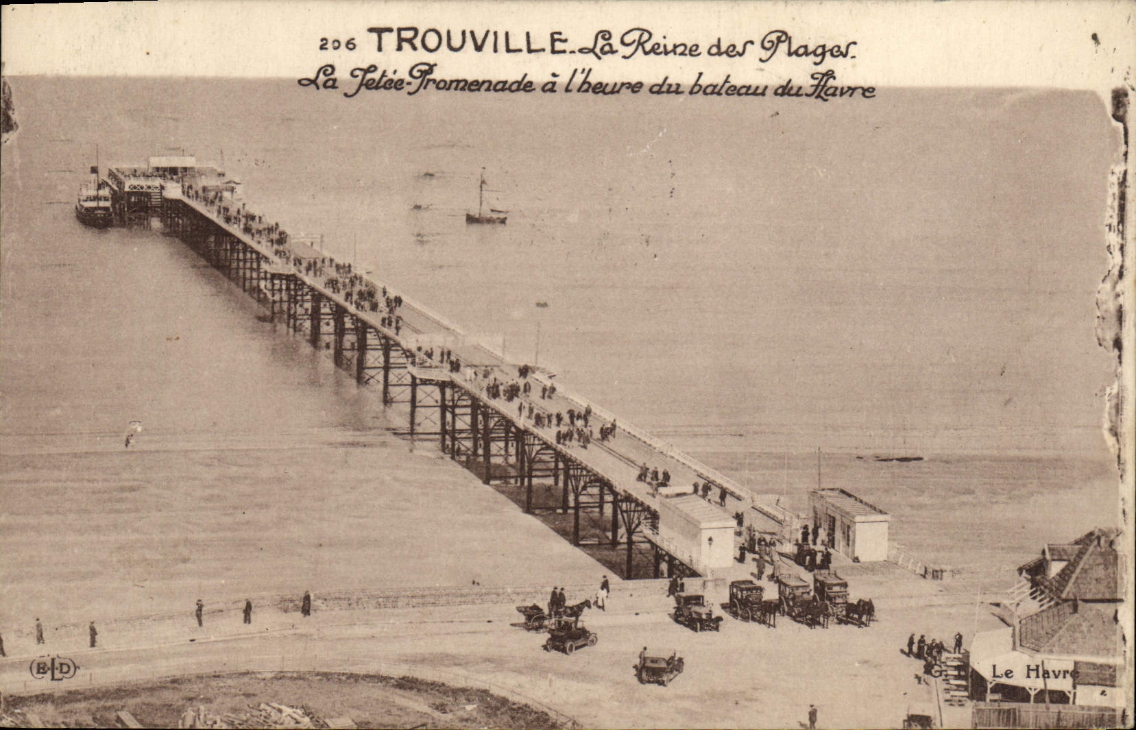 VINTAGE POSTCARD Trouville Queen of the Beaches the Pier Walk per hour of the boat of Le Havre
