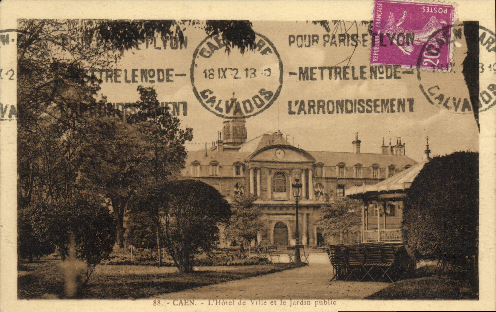 VINTAGE POSTCARD Caen the town hall and the public garden