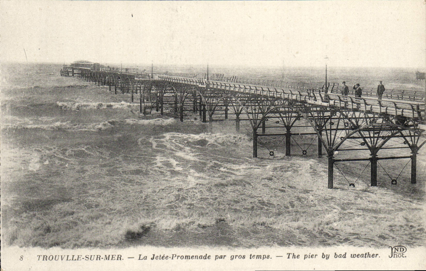 VINTAGE POSTCARD Trouvlle on sea the pier walk by heavy weather
