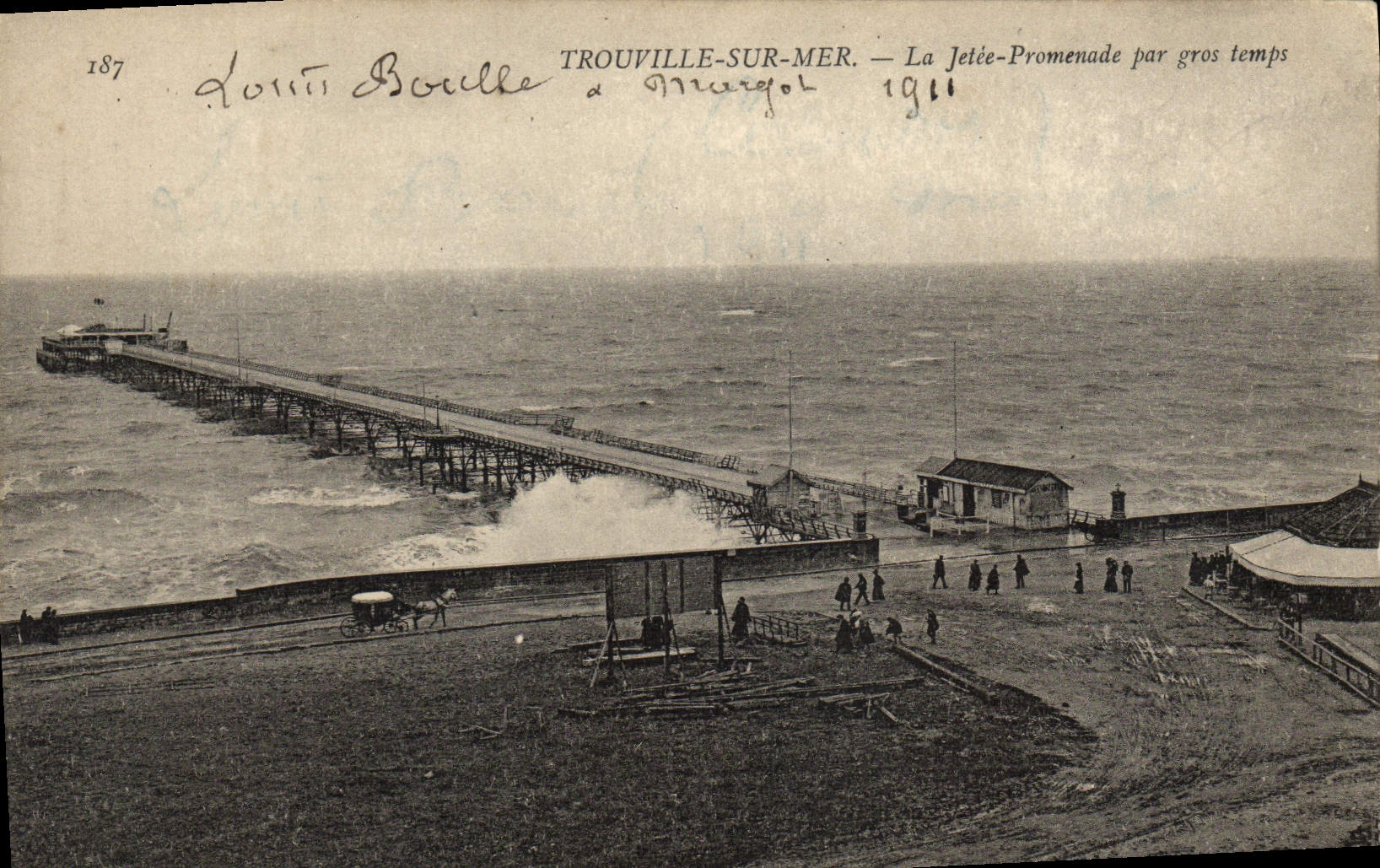 VINTAGE POSTCARD Trouville on sea the piers walk by heavy weather