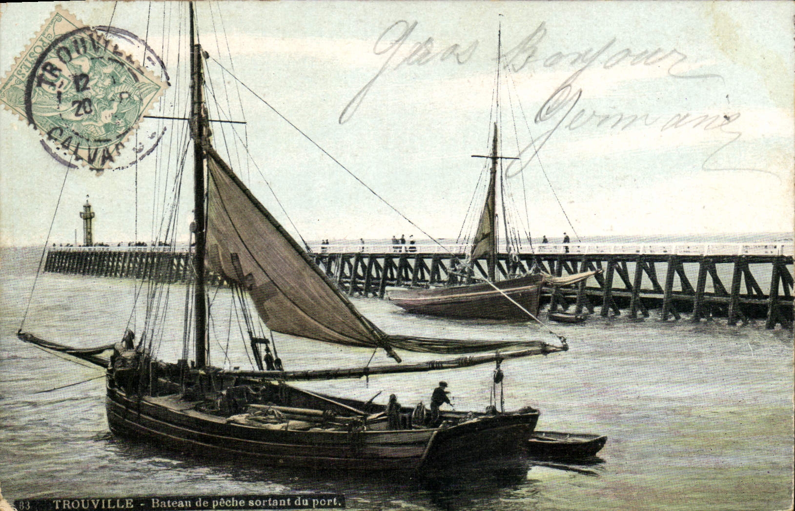 VINTAGE POSTCARD Trouville on sea Boat of outgoing sin of the port