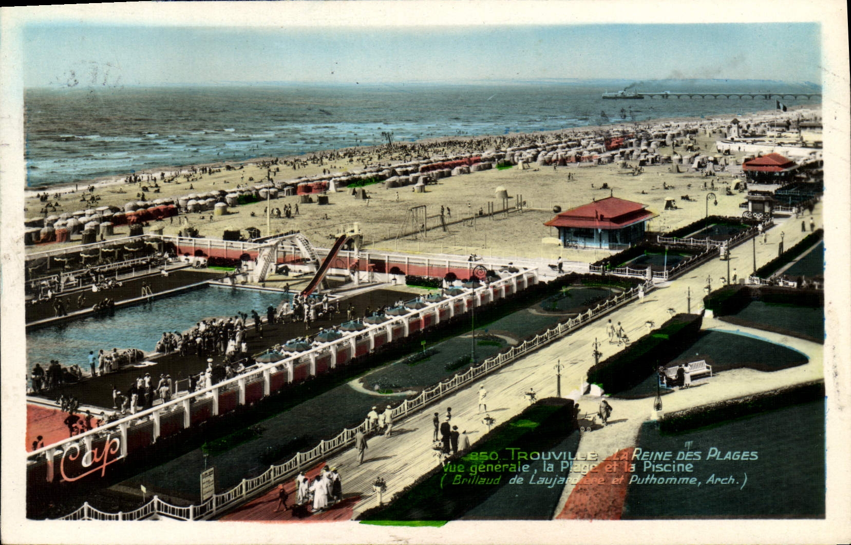 VINTAGE POSTCARD Trouville queen of the beaches View the beach and the swimming pool
