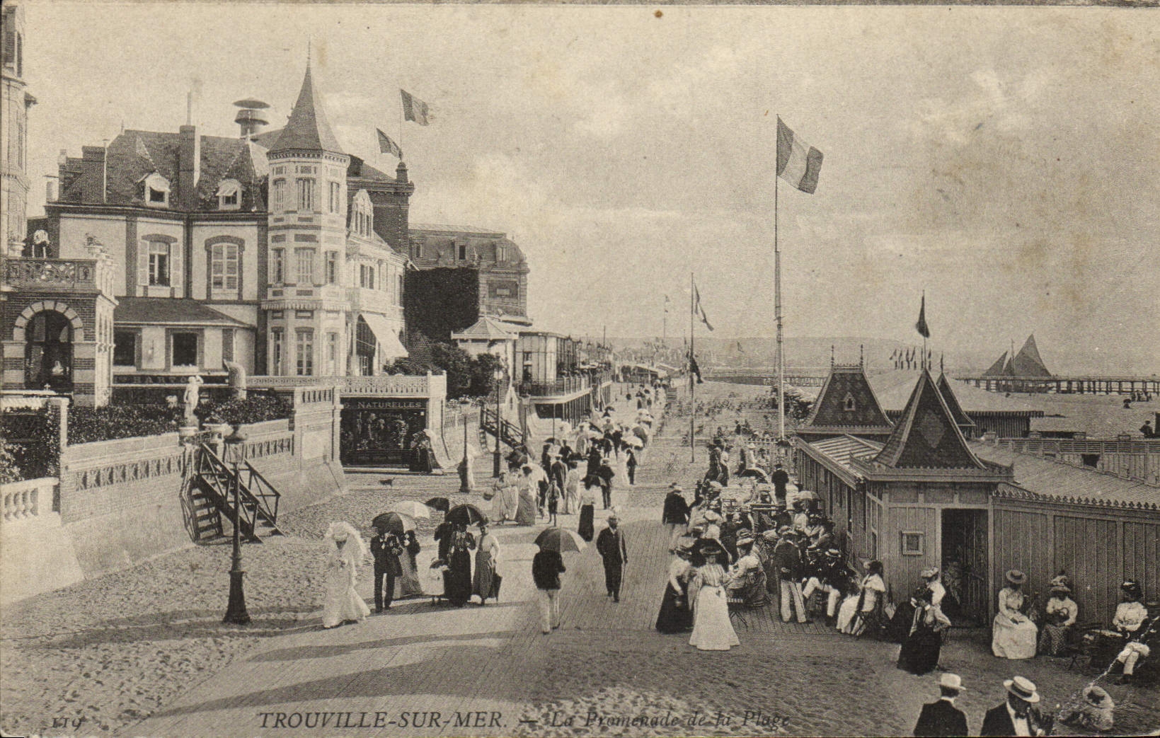 VINTAGE POSTCARD Trouville the walk of the beach