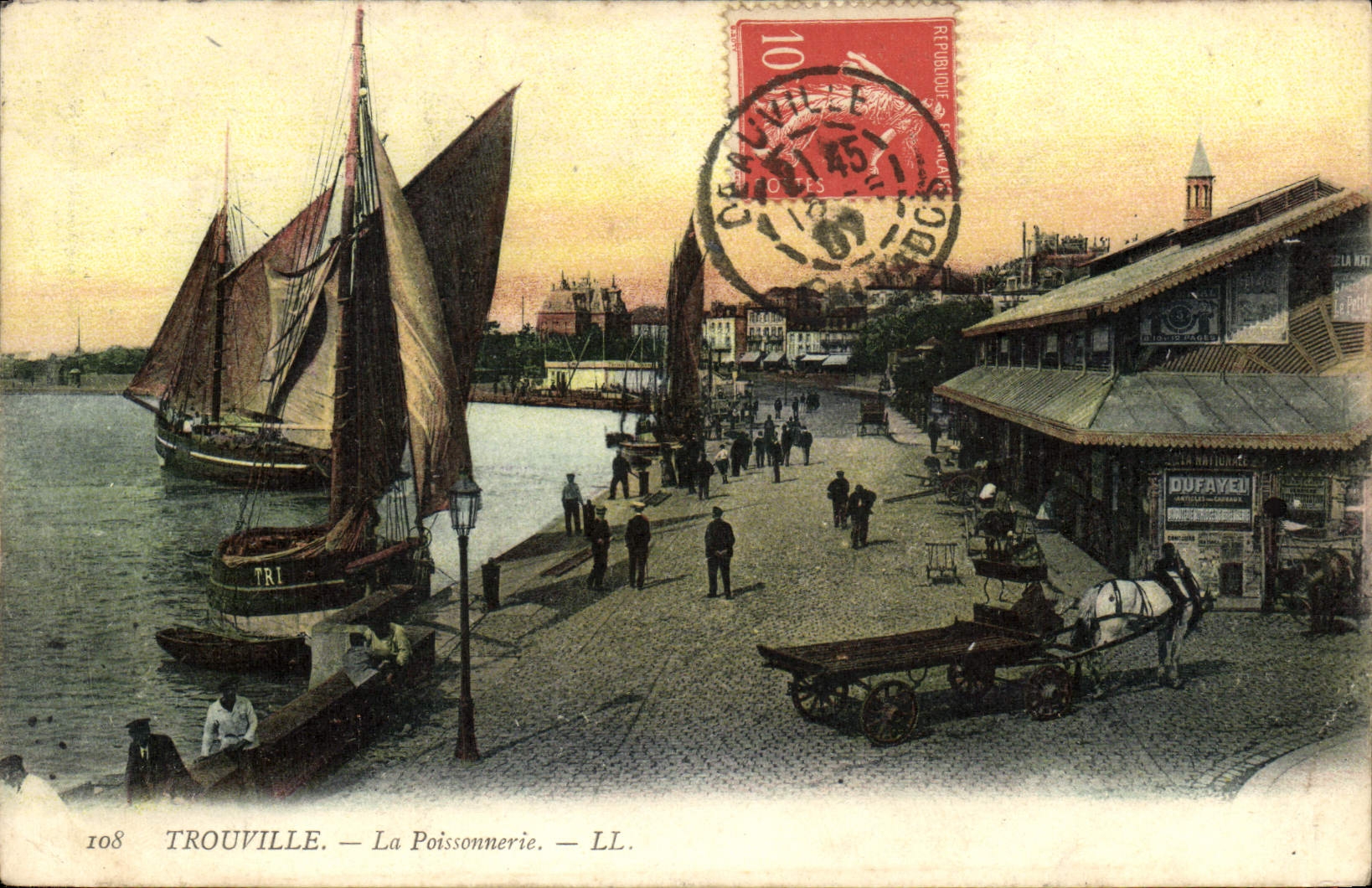 POSTAL Trouville de la VENDIMIA los barcos de la tienda de los pescados