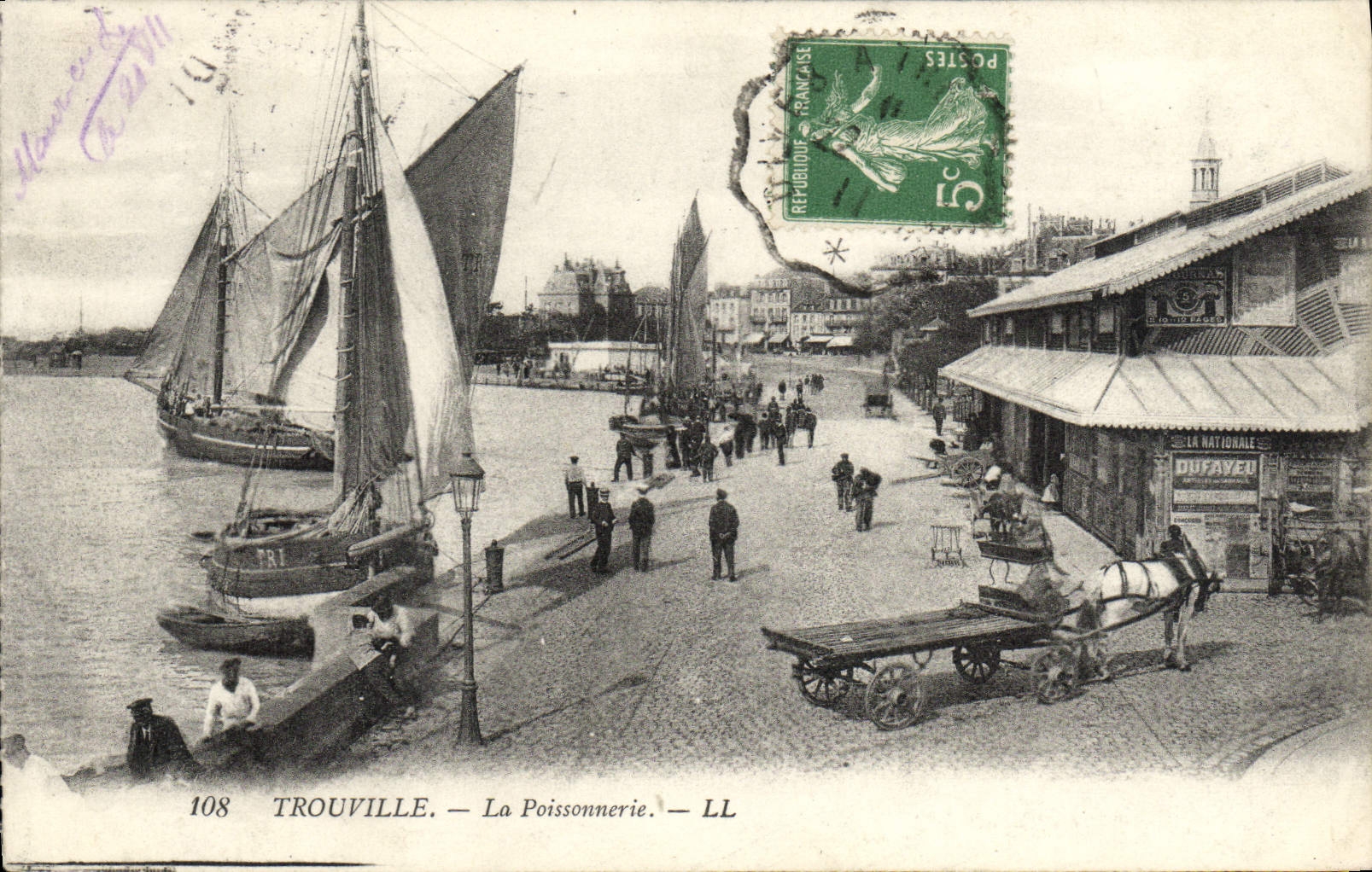 POSTAL Trouville de la VENDIMIA el barco de la tienda de los pescados