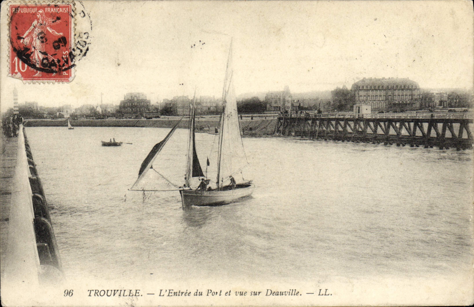 VINTAGE POSTCARD Trouville the entry of the port and sight on Deauville