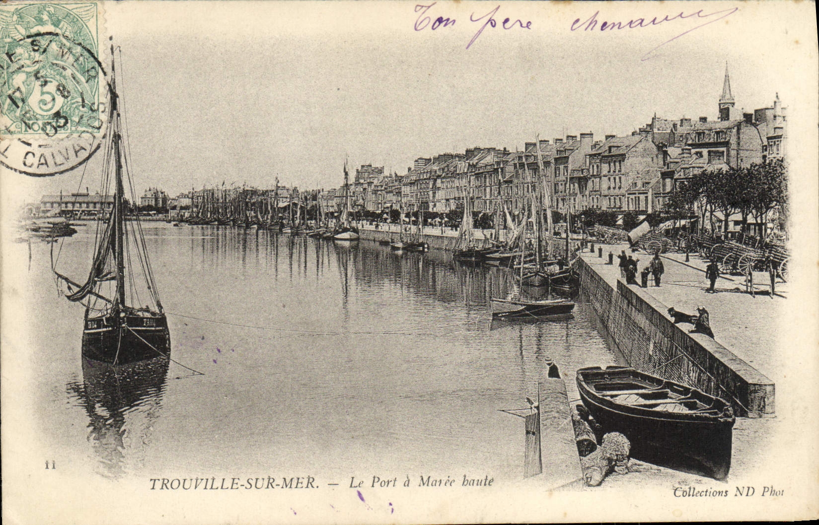 VINTAGE POSTCARD Trouville on sea the port has high tide Boats