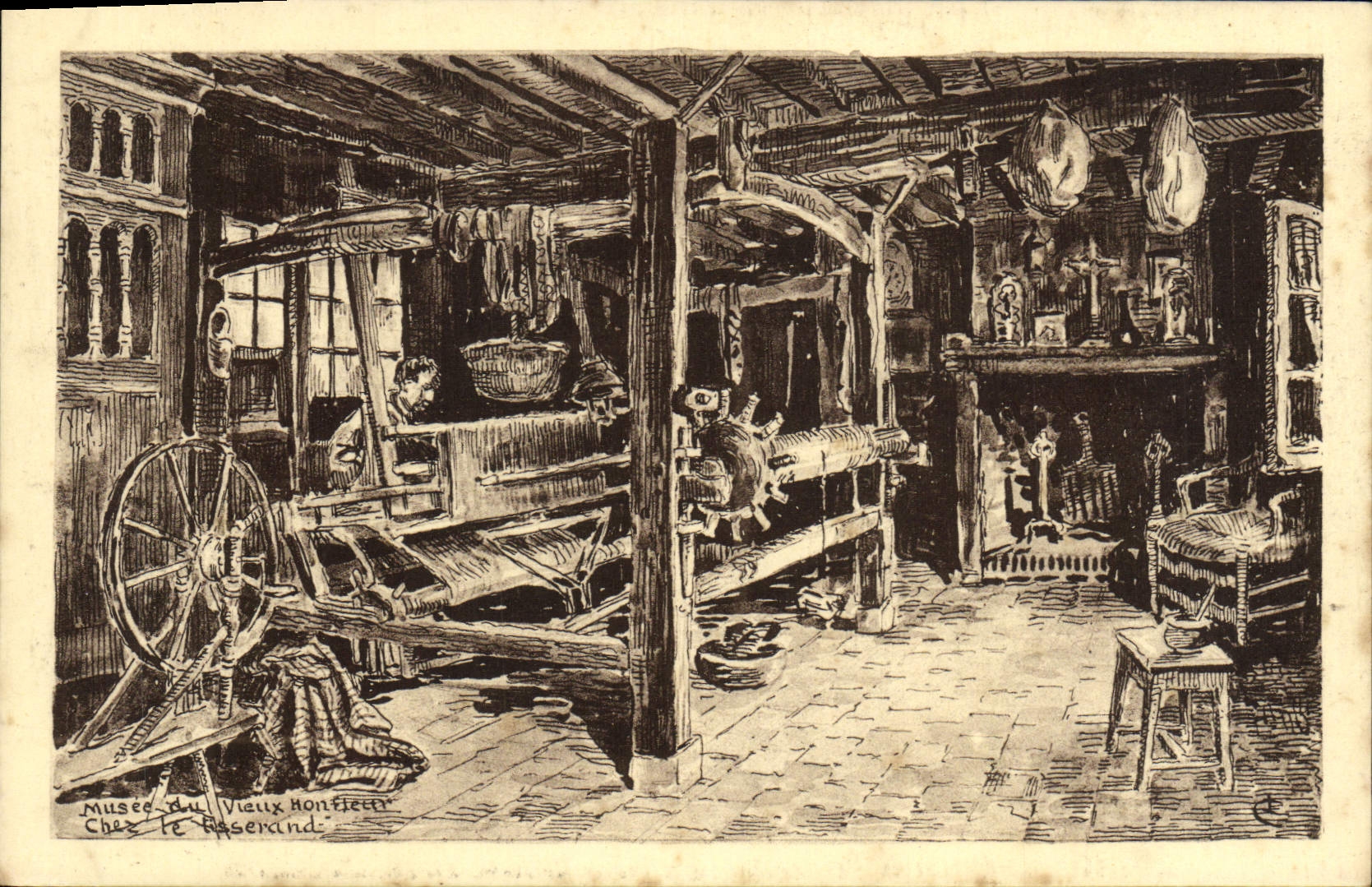 VINTAGE POSTCARD Honfleur Of the Old man At Tisserand