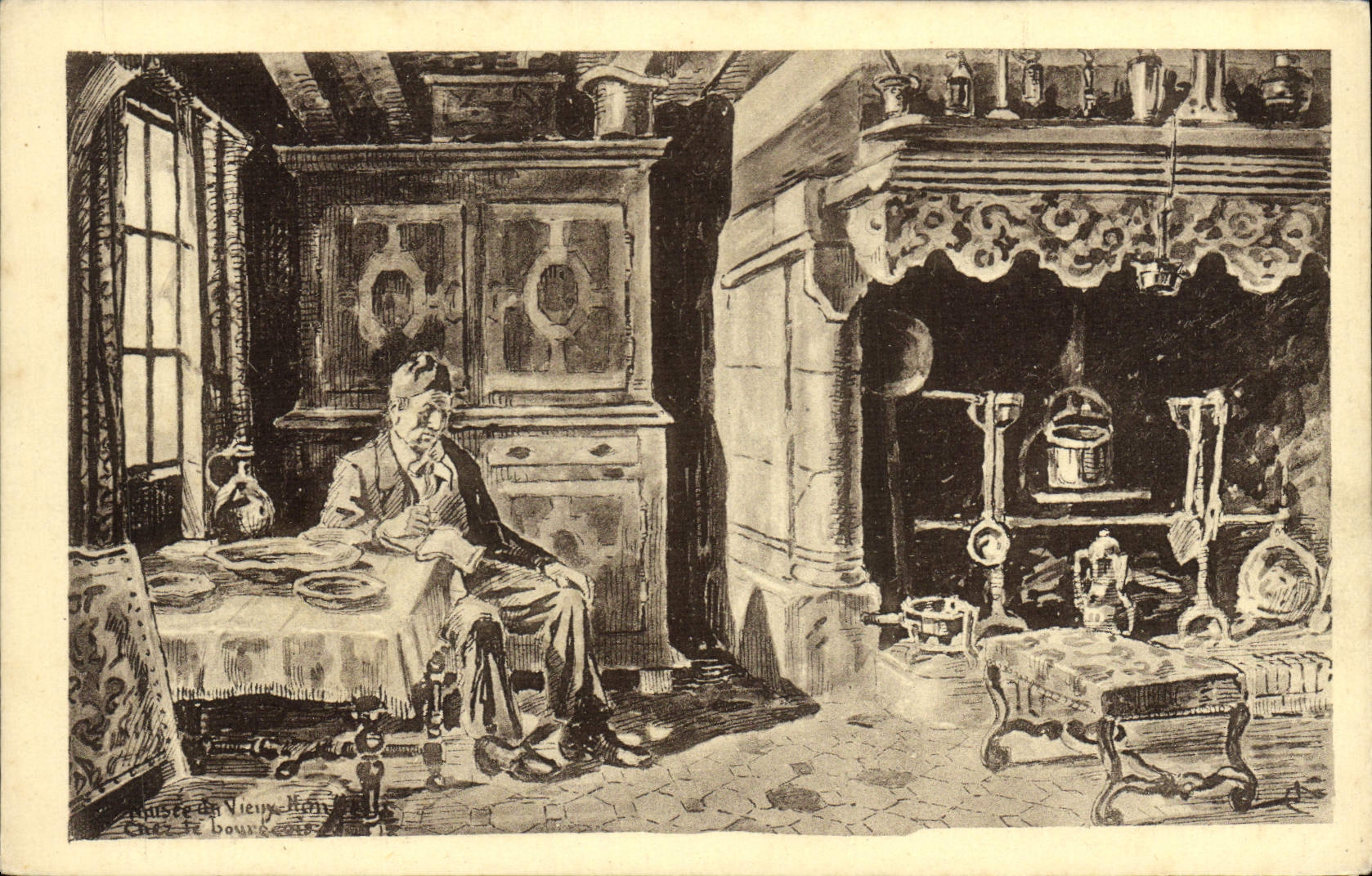 VINTAGE POSTCARD Honfleur the Museum At the middle-class man