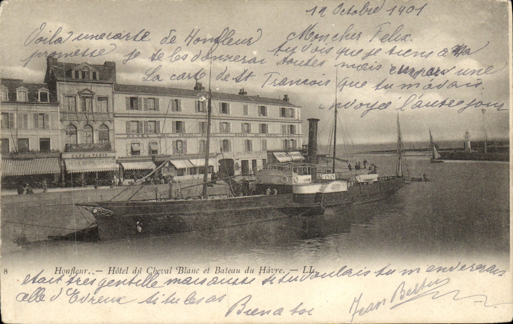 CPA Honfleur L'Hotel du Cheval Blanc et le Bateau du Havre