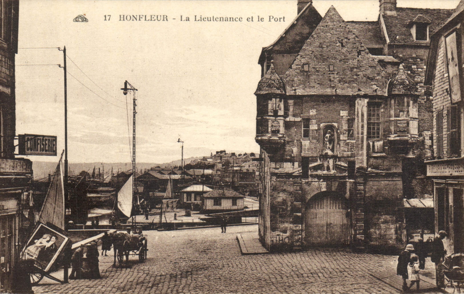 VINTAGE POSTCARD Honfleur Lieutenancy and the Port Confectionery