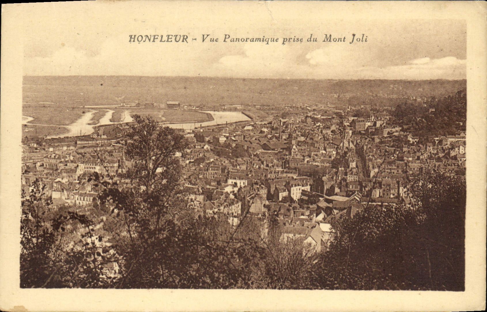 VINTAGE POSTCARD Honfleur Panoramic View taken of the Pretty Mount