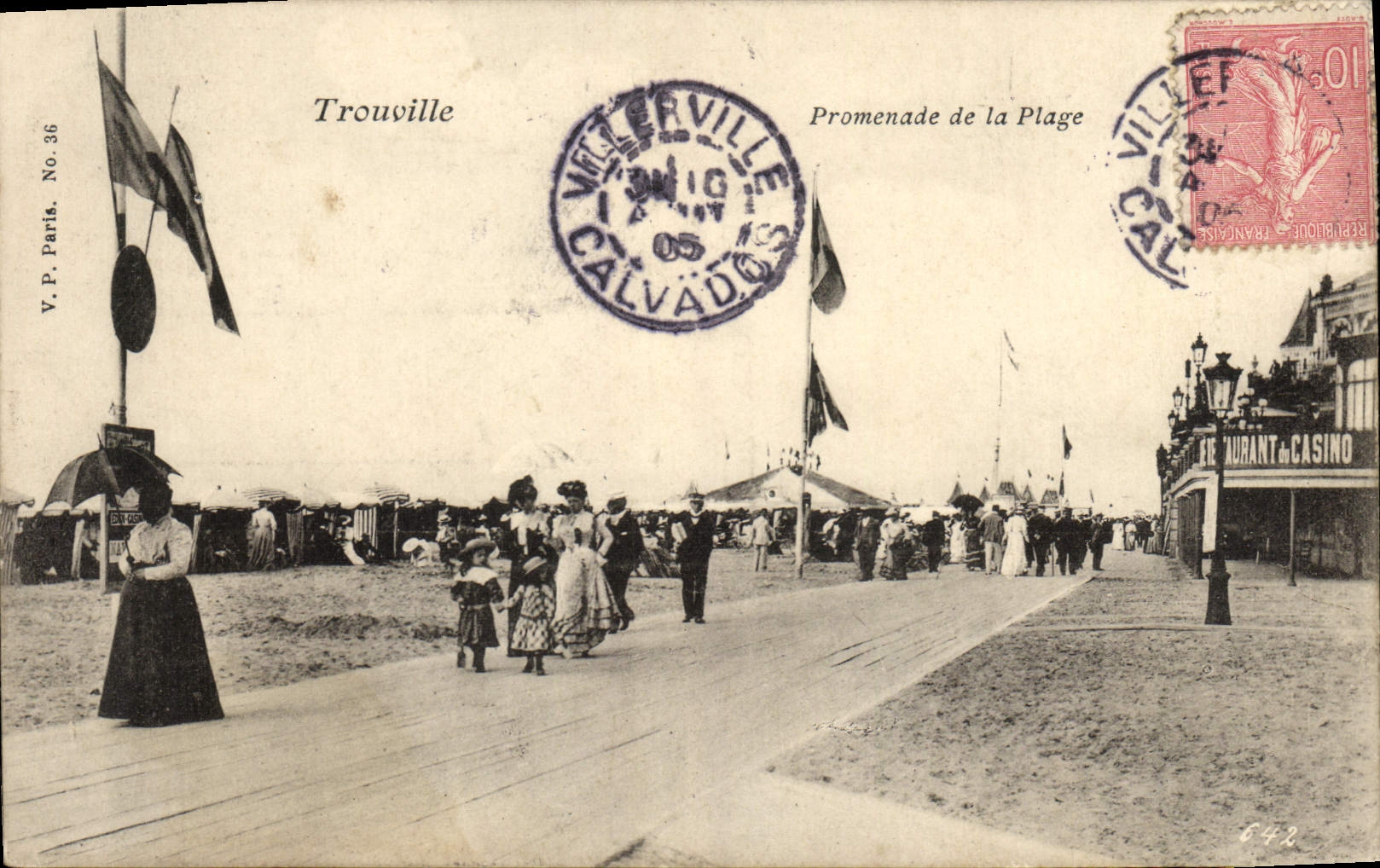 VINTAGE POSTCARD Trouville Walk of the Beach