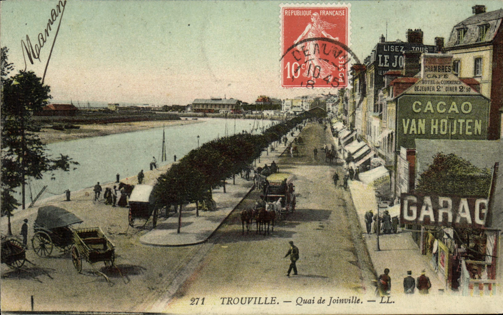 VINTAGE POSTCARD Trouville Quay of Joinville Publicity Cocoa Van Houten Garage