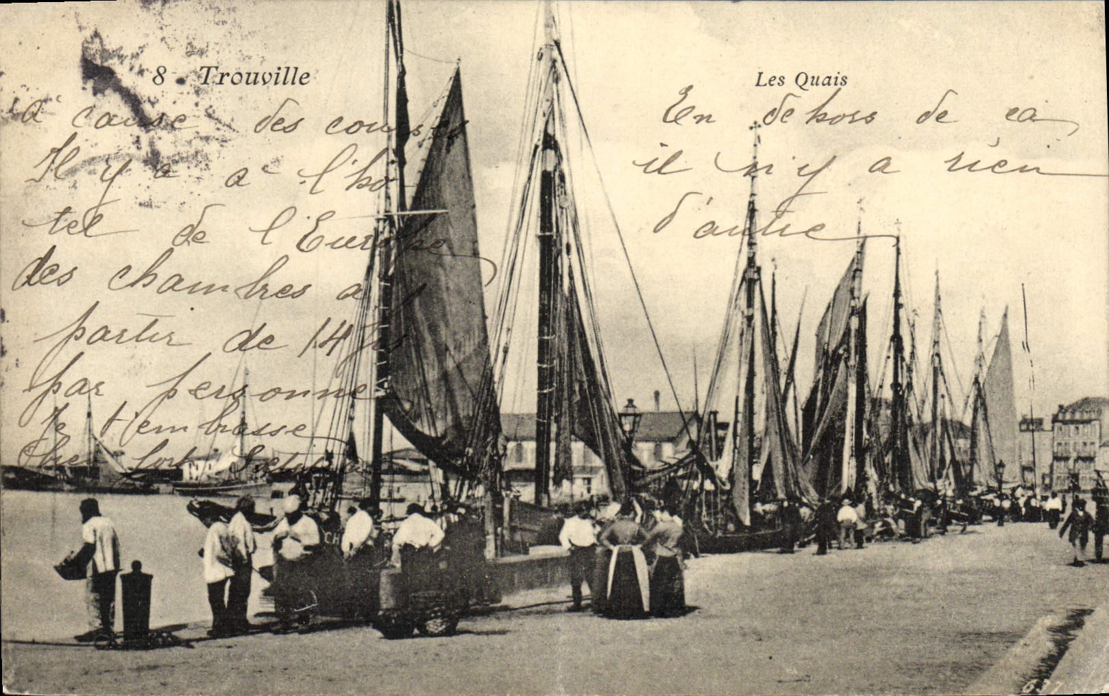VINTAGE POSTCARD Trouville the quays Sinning Boats