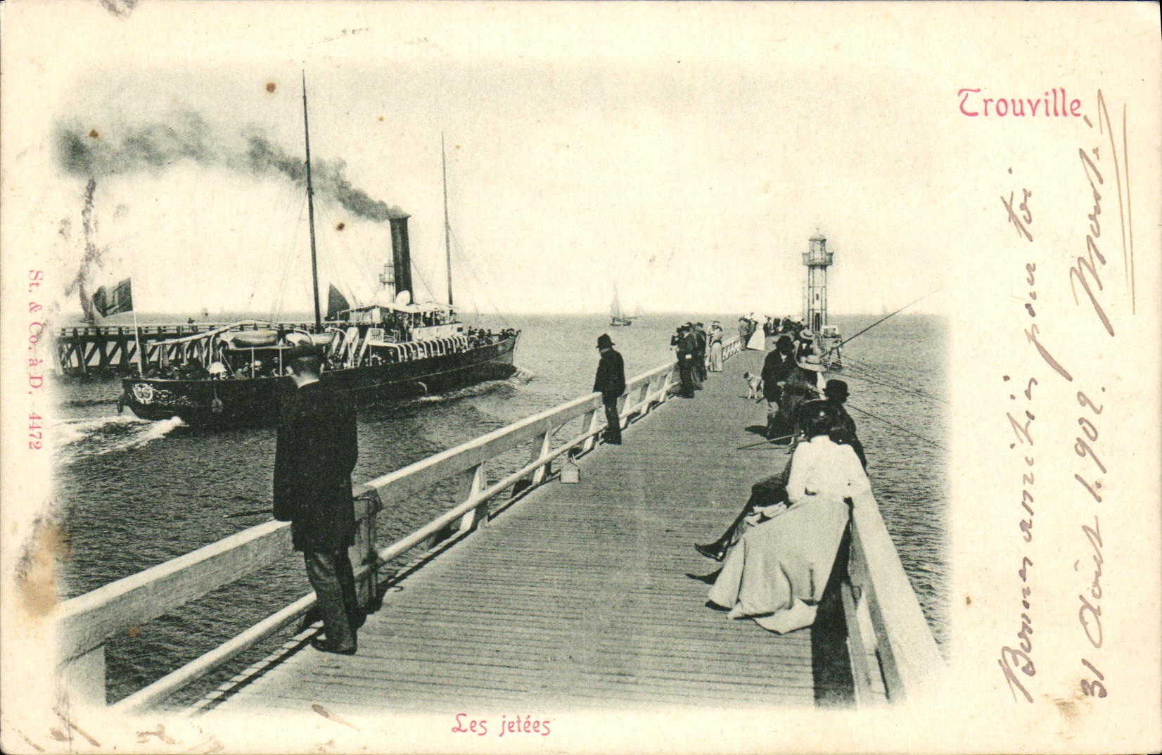 VINTAGE POSTCARD Trouville the Bateau piers Fishes Sinning