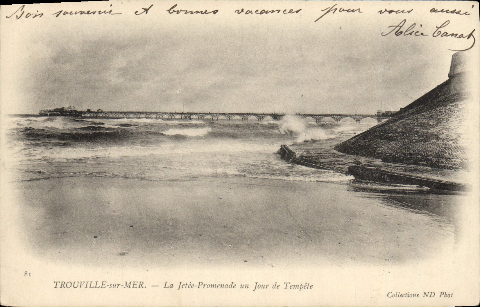 VINTAGE POSTCARD Trouville On Sea the pier walk one day of storm