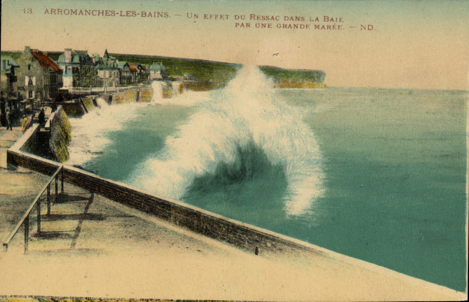 POSTAL Arromanches de la VENDIMIA les Bains un efecto del undertow en bahía