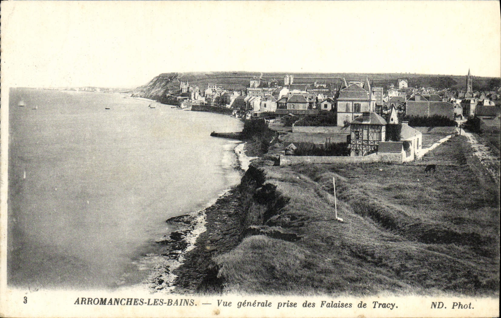 VINTAGE POSTCARD Arromanches Les Bains View Taken Cliffs De Tracy