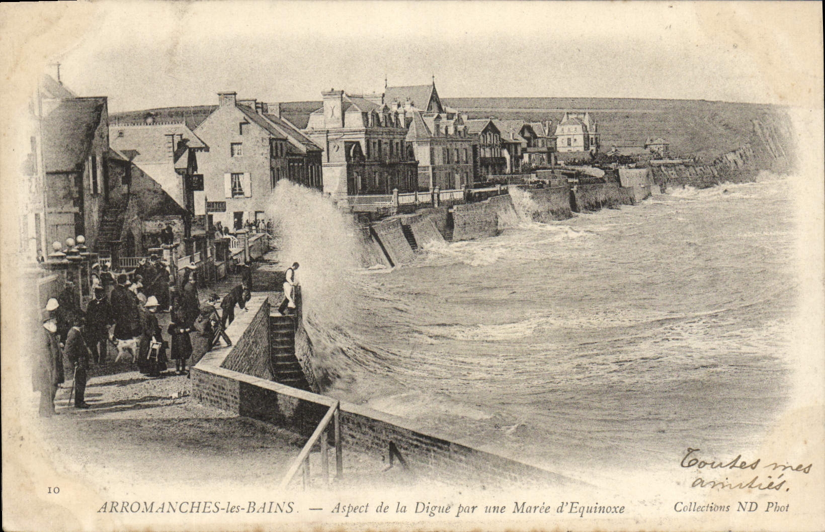 VINTAGE POSTCARD Arromanches Les Bains Aspect Of the Dam By an Equinoctial tide