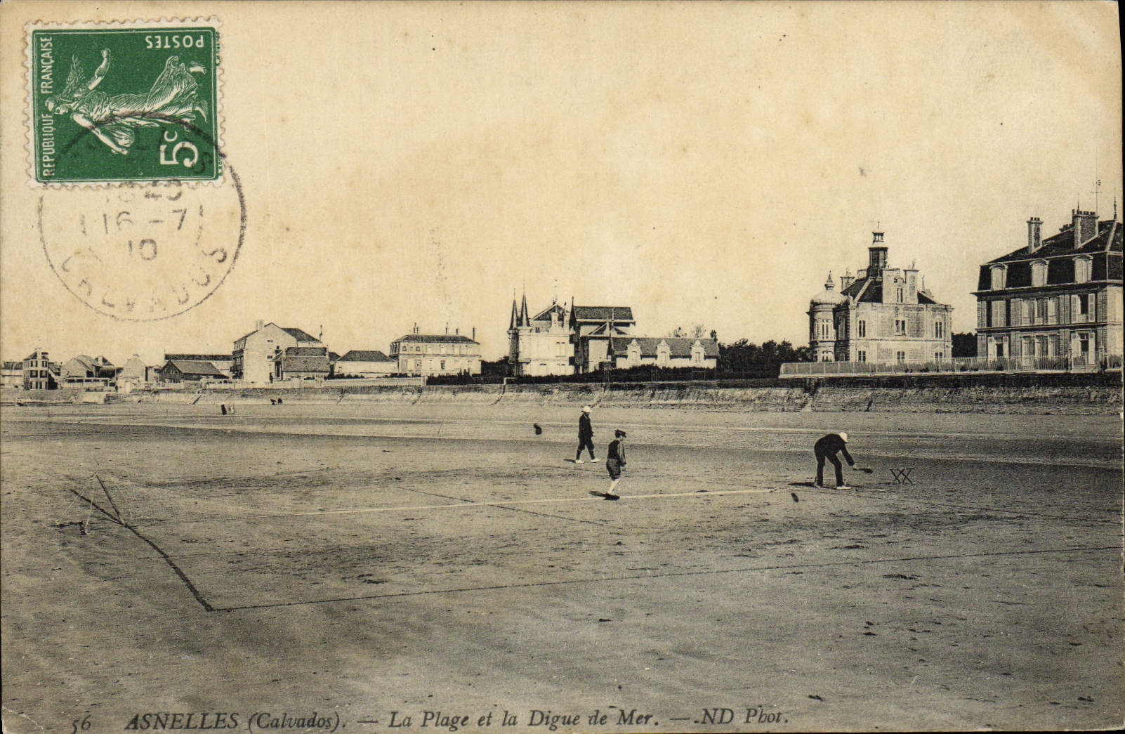 POSTAL Asnelles de la VENDIMIA la playa y la presa del tenis del mar