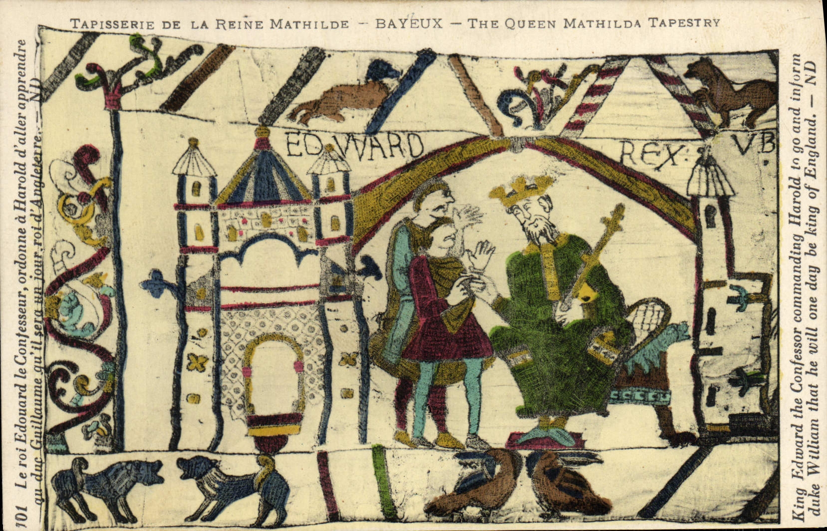 VINTAGE POSTCARD Tafisserie of the queen mathilde Bayeux king Edouard the confessor