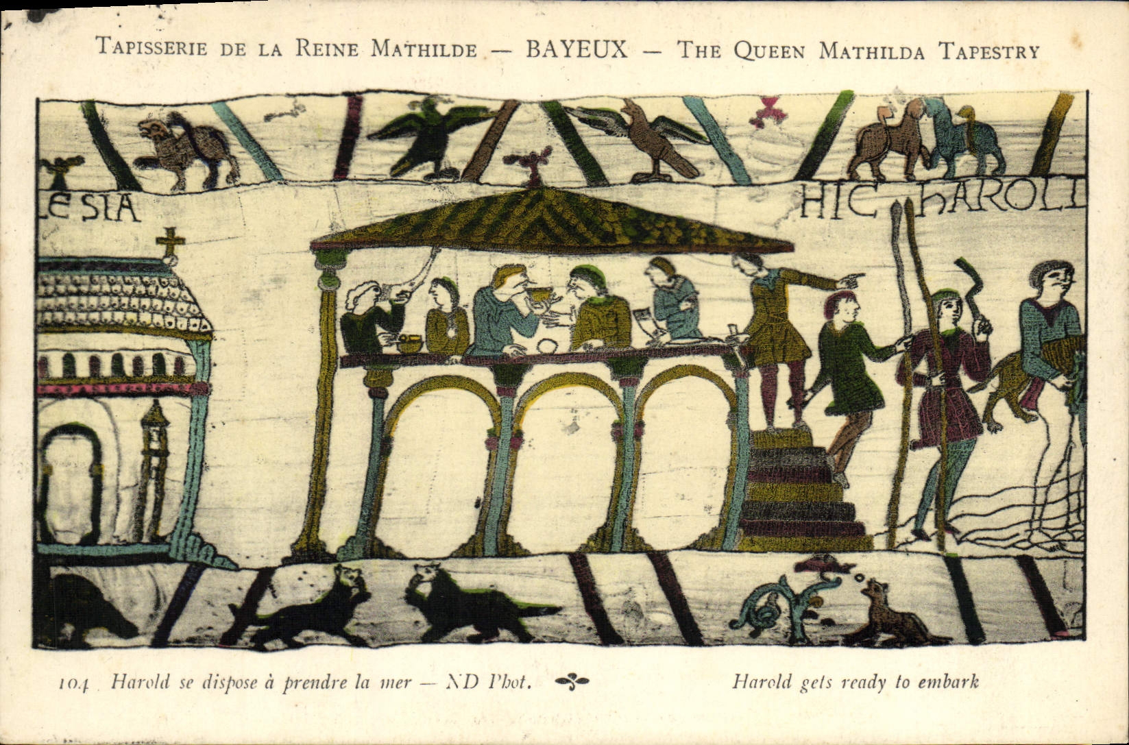 VINTAGE POSTCARD Tafisserie of the queen mathilde Bayeux Harold is laid out has to take the sea
