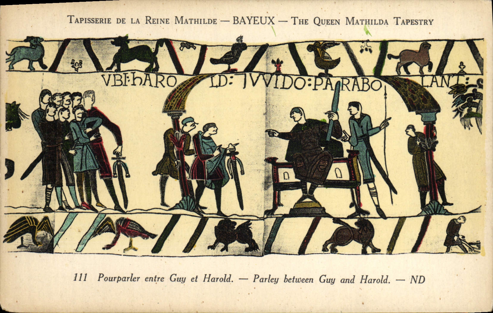 CPA Tapisserie de la reine mathilde Bayeux Pourparlet entre Guy et Harold