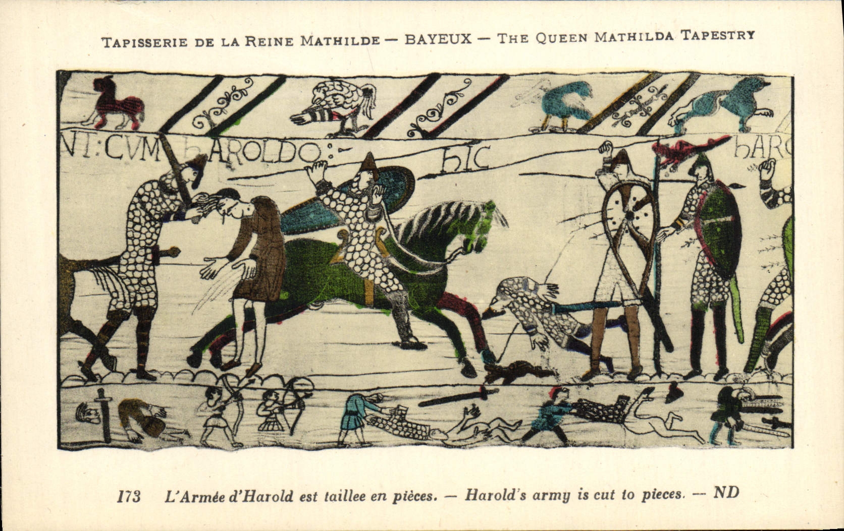 CPA Tapisserie de la reine mathilde Bayeux L'armee d'Harold est taillee en pieces