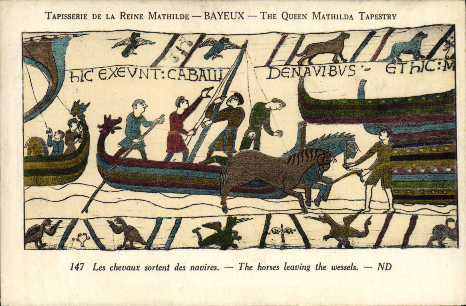 CPA Tapisserie de la reine mathilde Bayeux Les chevaux sortent des navires 