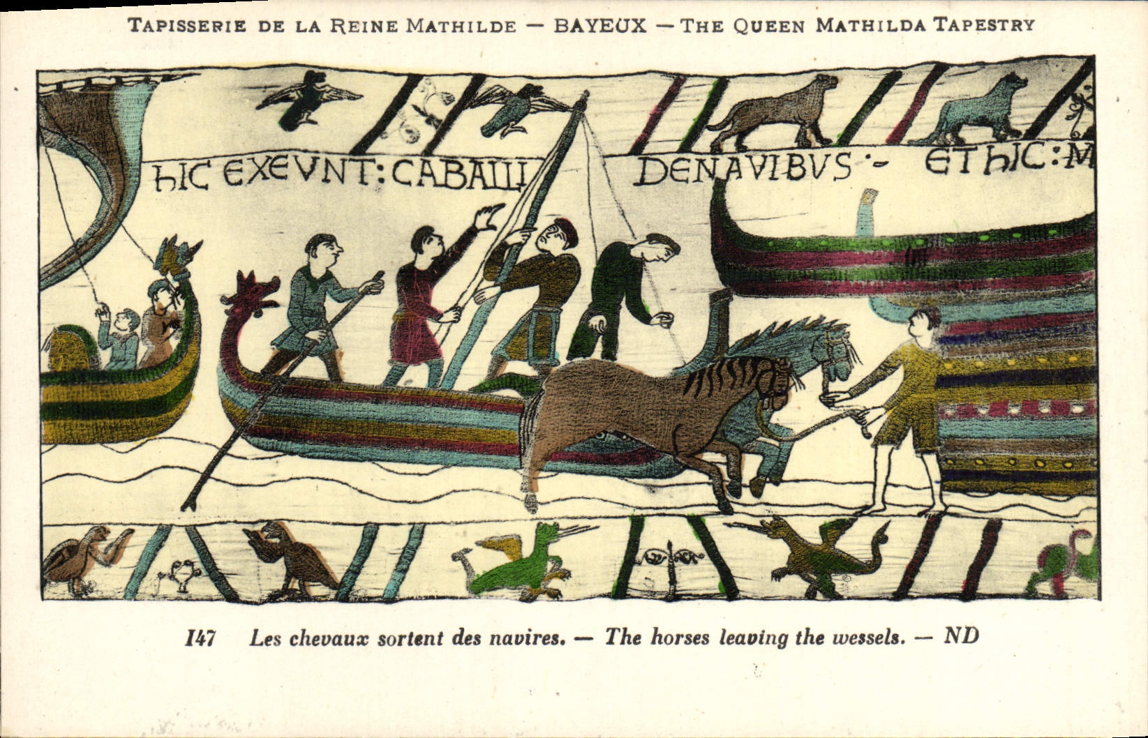 CPA Tapisserie de la reine mathilde Bayeux Les chevaux sortent des navires 