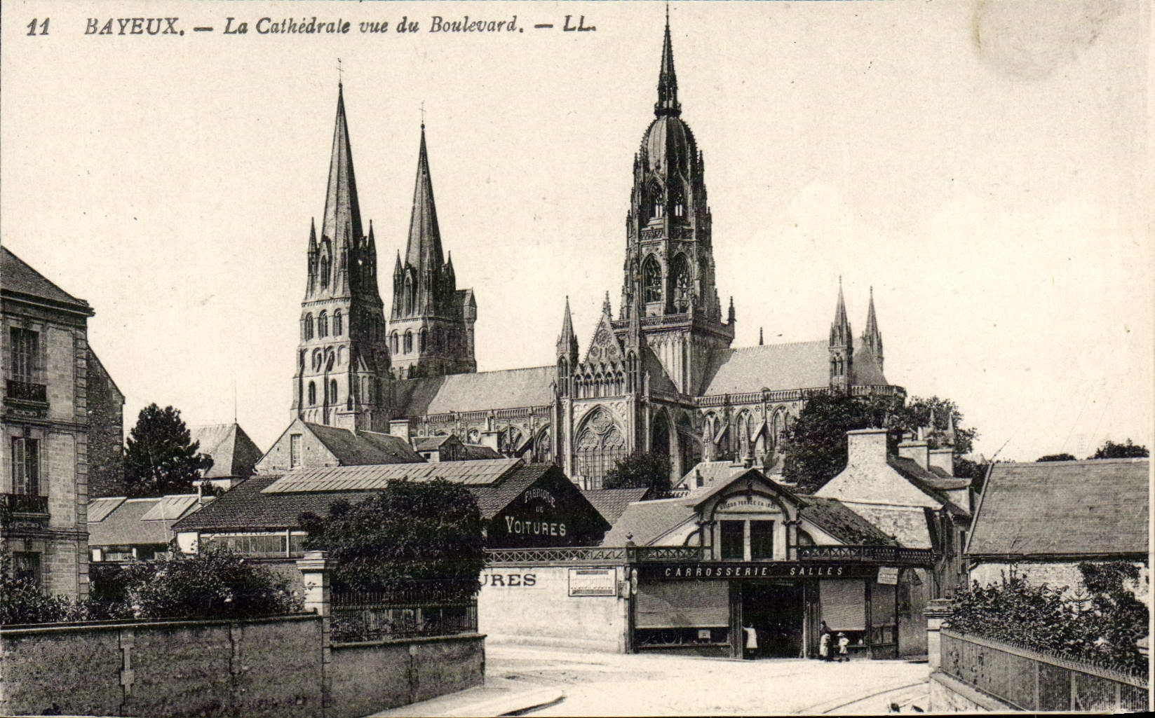 VINTAGE POSTCARD Bayeux the cathedral seen of the boulevard